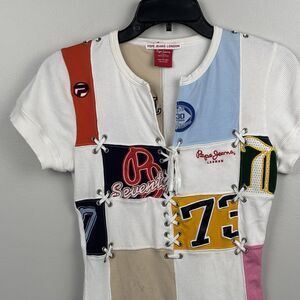 Pepe Jeans London women’s Dress Patchwork Large Shoelace stretch Rare Vintage